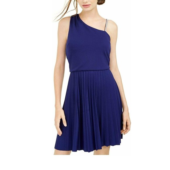 BCX Womens Sleeveless Asymmetrical Neckline Short Sheath Dress | Size M | Blue - Picture 1 of 3